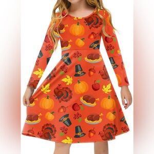 BesserBay Thanksgiving Girls Dinner Long Sleeve Fall Round Neck Gobble Turkey